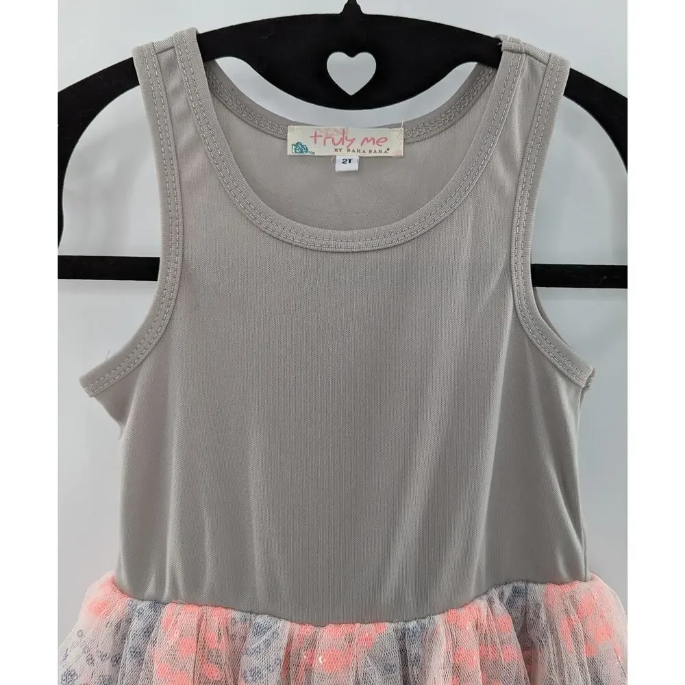Girls Tulle Dress Pink Grey Truly Me by Sara Sara Size 2T